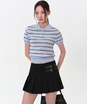 우먼즈 멀티 스트라이프 니티드 폴로 셔츠 [스카이 블루]