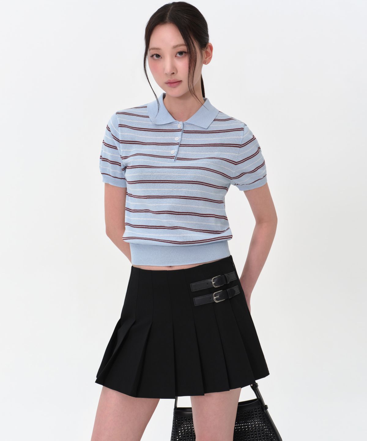 무신사 스탠다드 우먼(MUSINSA STANDARD WOMAN) 우먼즈 멀티 스트라이프 니티드 폴로 셔츠 [스카이 블루]