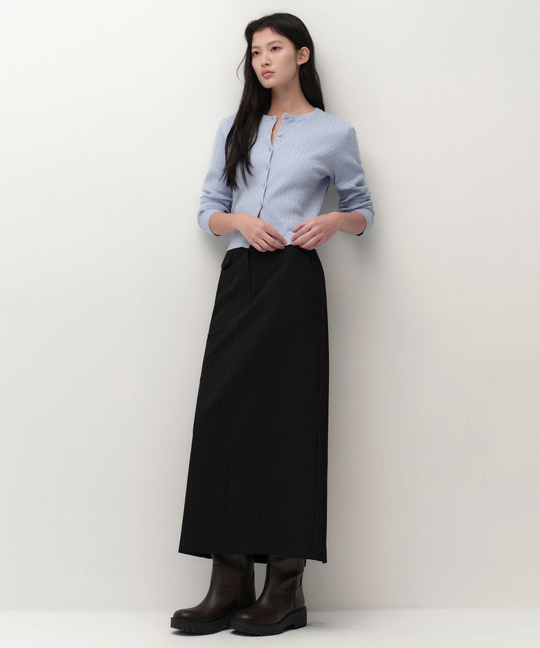 우먼즈 케이블 라운드 넥 가디건 [스카이 블루]