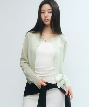 우먼즈 시어 라운드 넥 가디건 [페일 민트]