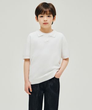 쿨 터치 슬릿 넥 니티드 폴로 셔츠 [아이보리]