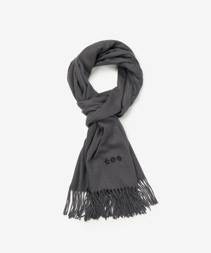 베이직 니트 자수 머플러 차콜