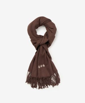 베이직 니트 자수 머플러 브라운