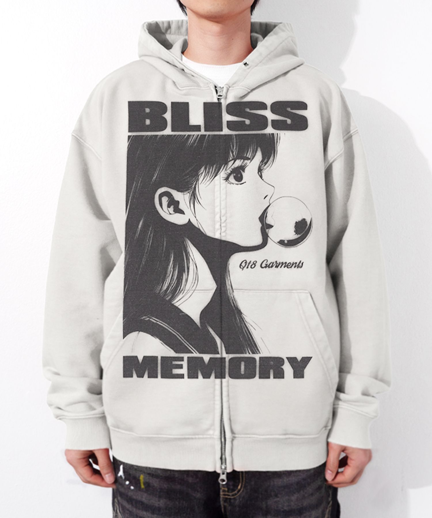 MUSINSA公式 | QT8 GARMENTS RG Bliss Washed Zip-up hoodie (Ecru)