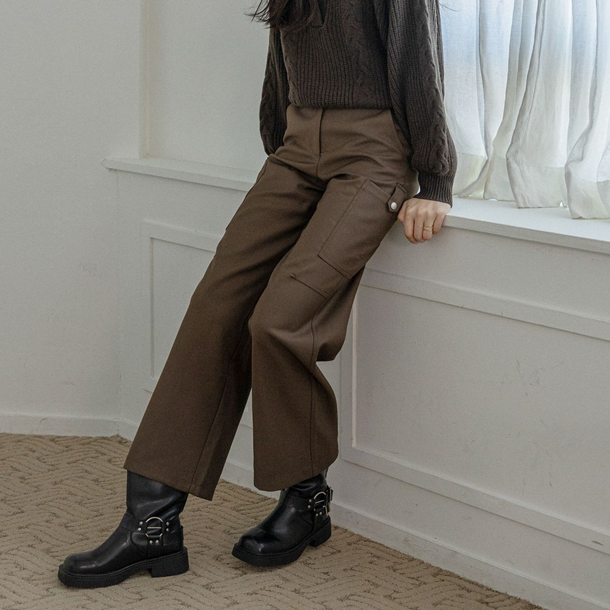 랭썬(LANGSON) LS_Slim-fit curve casual pants_BROWN