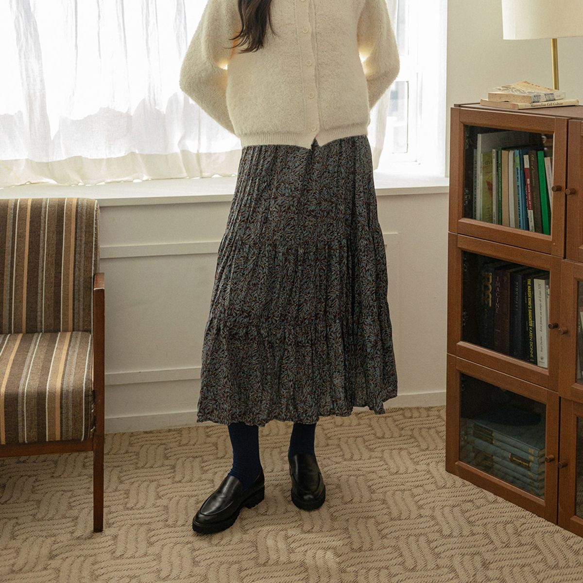 랭썬(LANGSON) LS_Peacock pleated skirt_BROWN