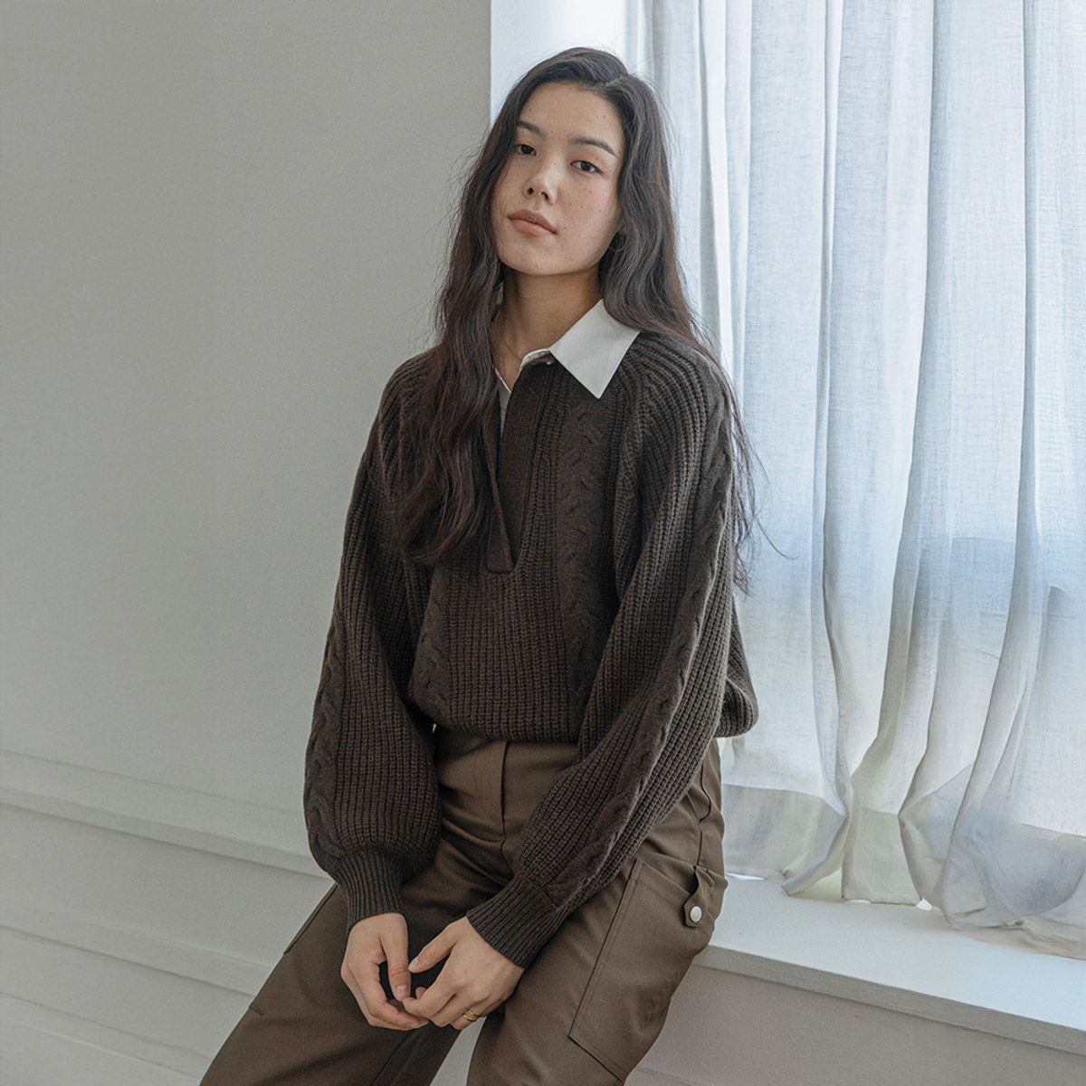 랭썬(LANGSON) LS_Fake two-piece shirt knit top_2color