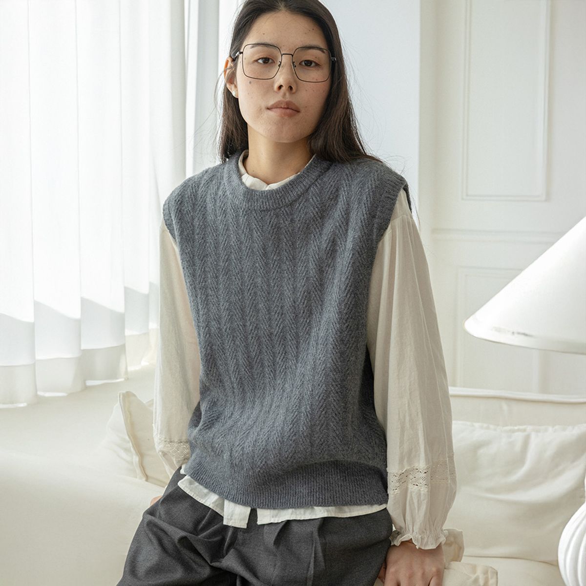 랭썬(LANGSON) LS_Classic solid color knit vest_2color