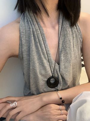 [925실버] 블랙 모나원석 롱 네크리스