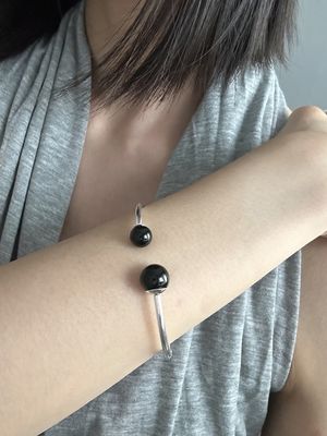 [925실버] 투 볼 오닉스 뱅글