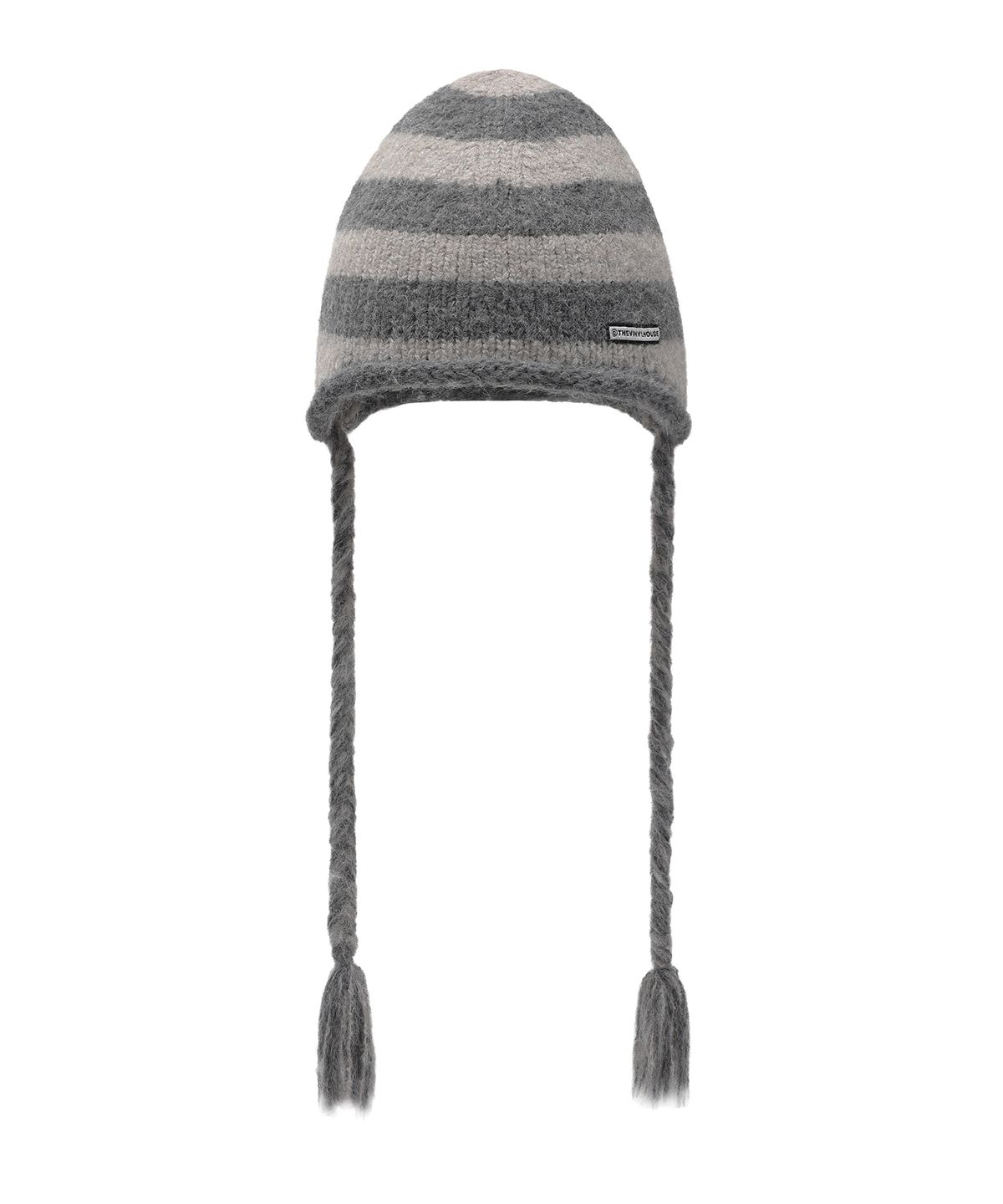 더바이닐하우스(THEVINYLHOUSE) EAR FLAP STRIPE BEANIE GREY
