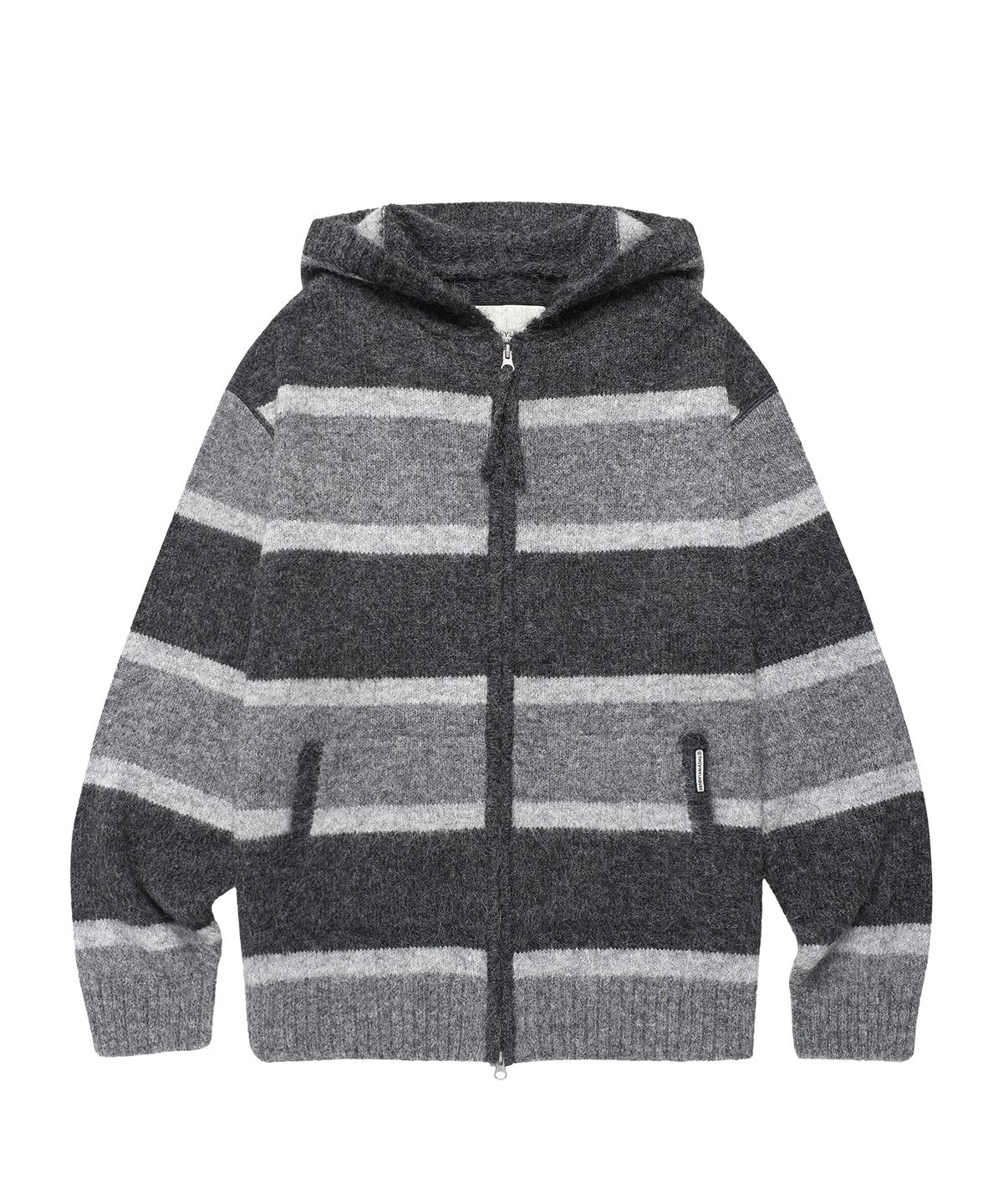 더바이닐하우스(THEVINYLHOUSE) STRIPE KNIT HOODIE ZIP-UP CHARCOAL