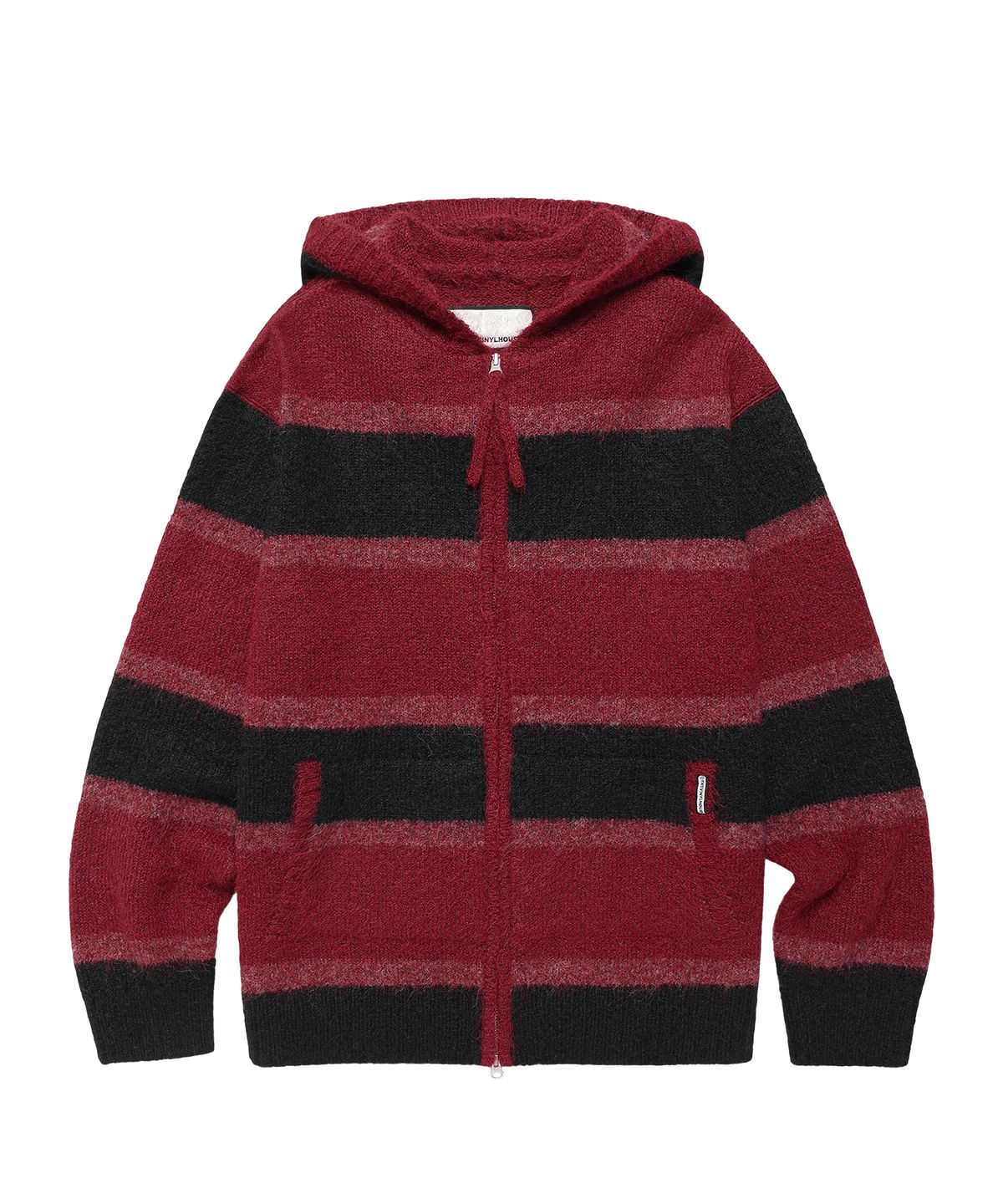 더바이닐하우스(THEVINYLHOUSE) STRIPE KNIT HOODIE ZIP-UP RED