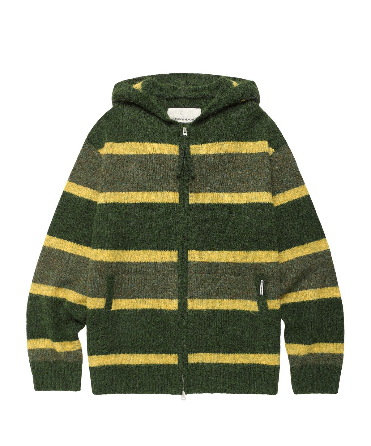 더바이닐하우스(THEVINYLHOUSE) STRIPE KNIT HOODIE ZIP-UP KHAKI