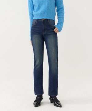 탄탄한 겨울 본딩기모 일자 데님/스트레이트핏(블루)