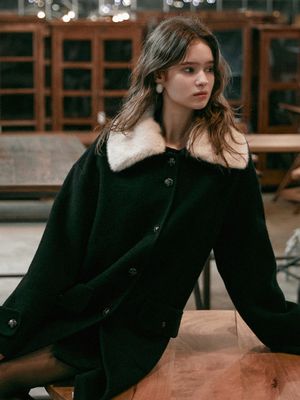 PERRIS wool handmade half coat_BLACK