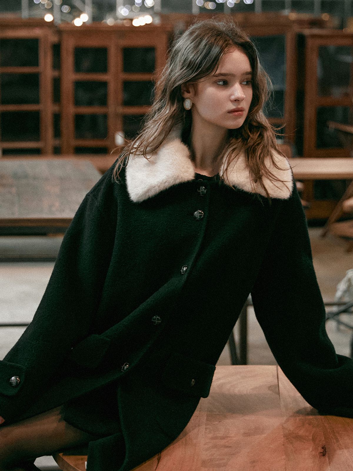 르니나(LENINA) PERRIS wool handmade half coat_BLACK