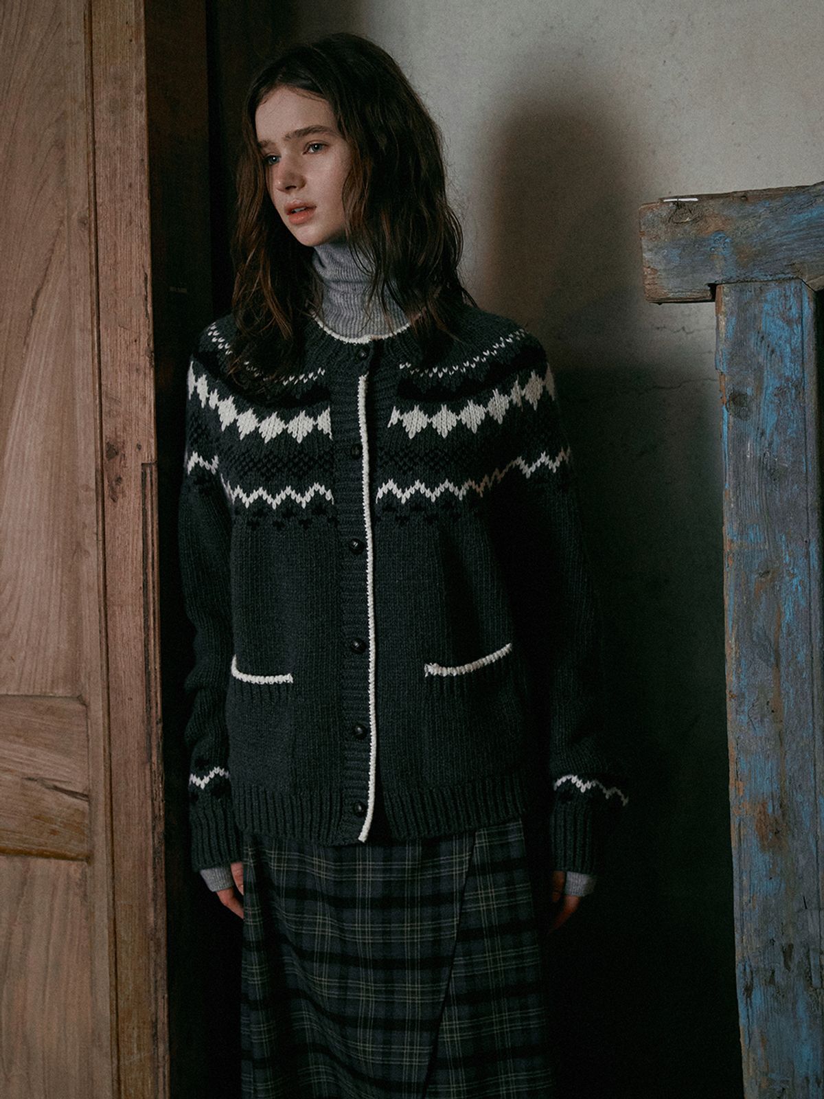 르니나(LENINA) ROSY wool cowichan cardigan_GRAY