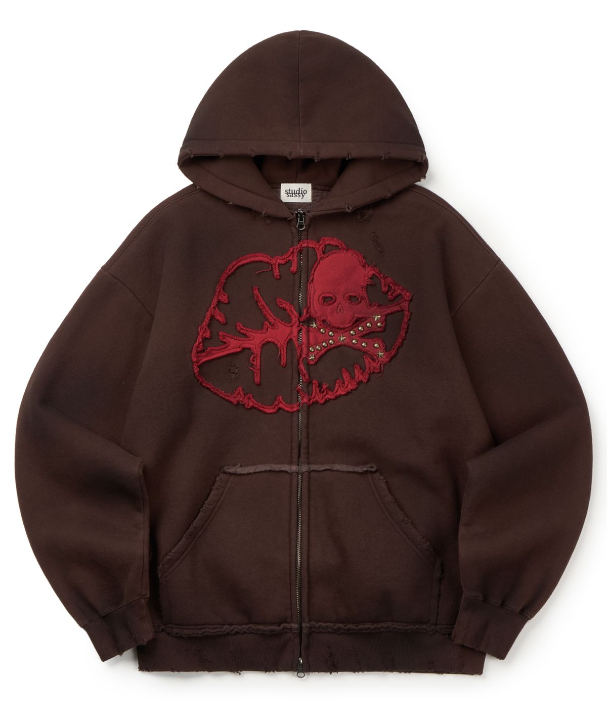 유얼쎄시(YOUR SASSY) Antique Skull Hoodie Zip Up (BROWN)