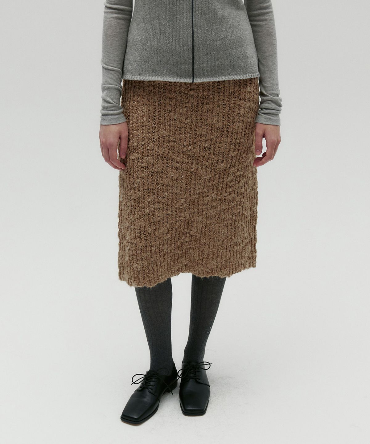 솔티페블(SALTY PEBBLE) BOLD KNIT WOOL SKIRT [BROWN]