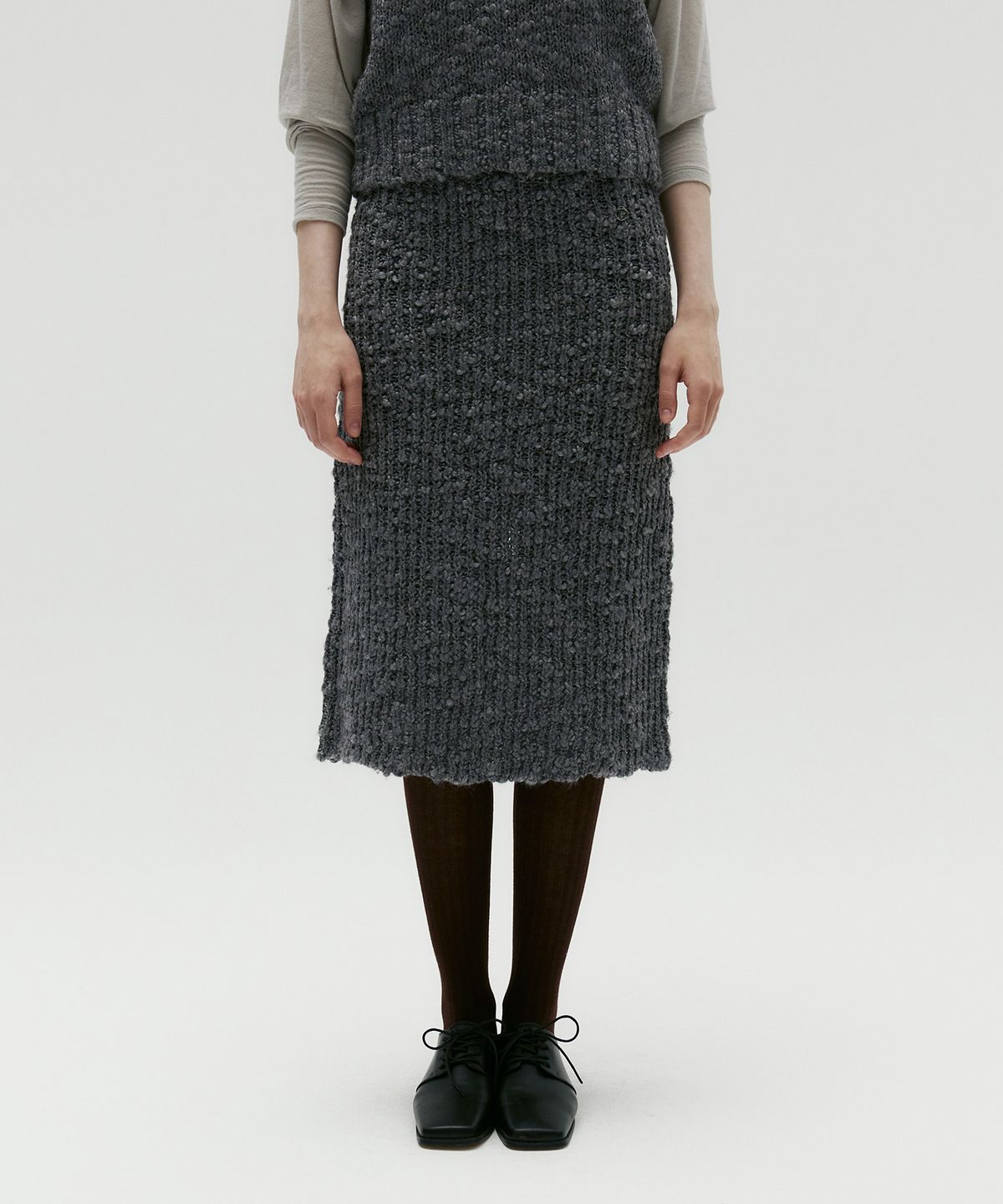 솔티페블(SALTY PEBBLE) BOLD KNIT WOOL SKIRT [GREY]