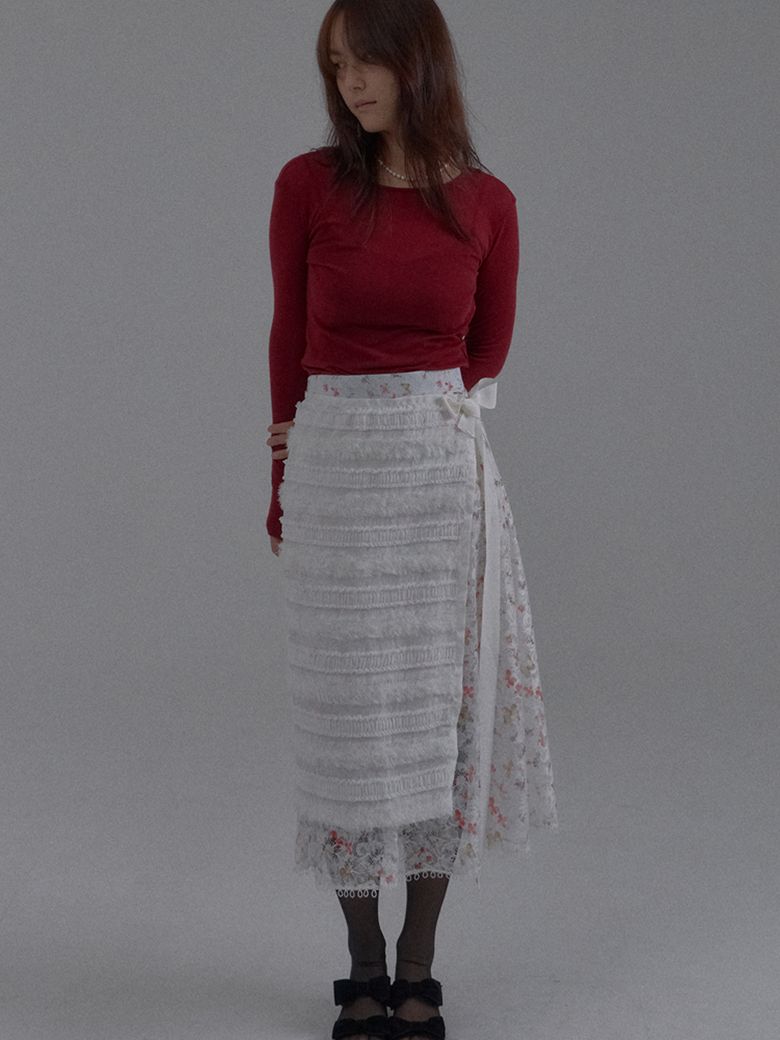 Fringe Chiffon Layered Wrap Skirt_White