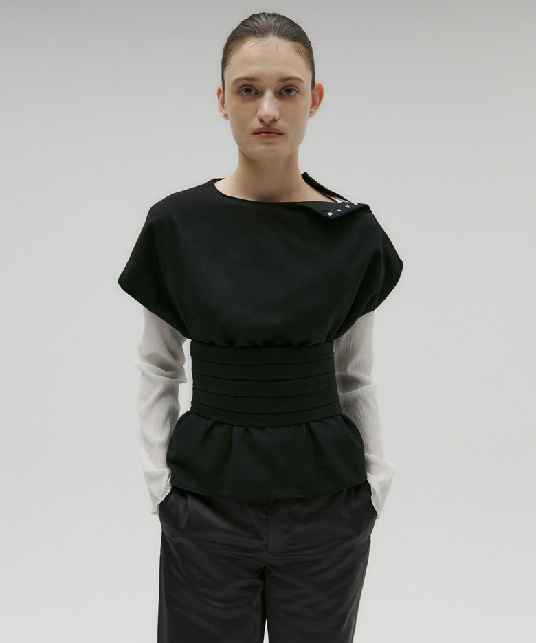 [SET] WOOL SNAP BLOUSE & PINTUCK BUSTIER SET UP [BLACK]