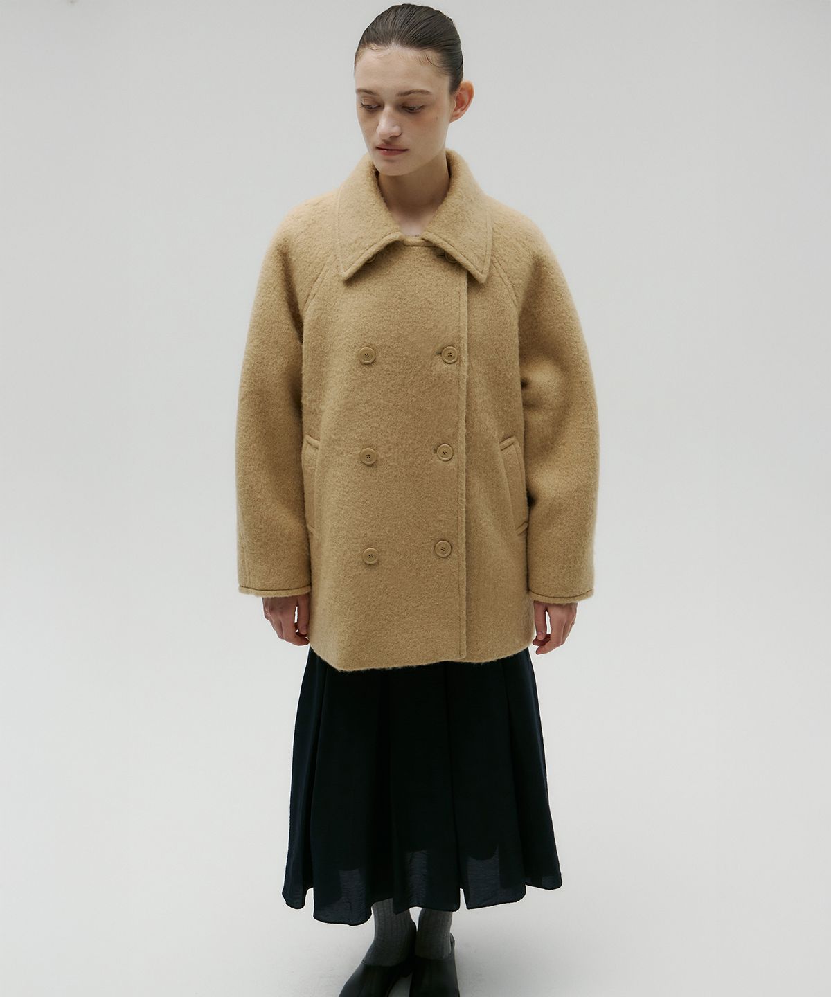 솔티페블(SALTY PEBBLE) HAIRY DOUBLE HALF COAT [BEIGE]