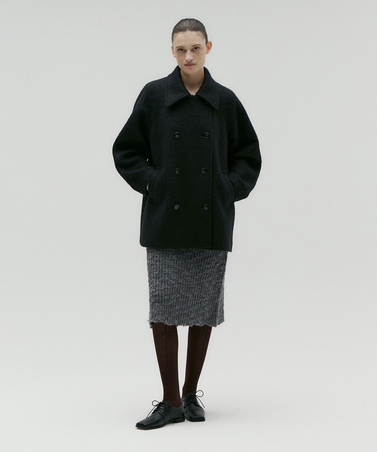 솔티페블(SALTY PEBBLE) HAIRY DOUBLE HALF COAT [BLACK]