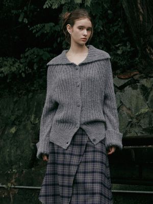 SOLA high neck knit cardigan_GRAY