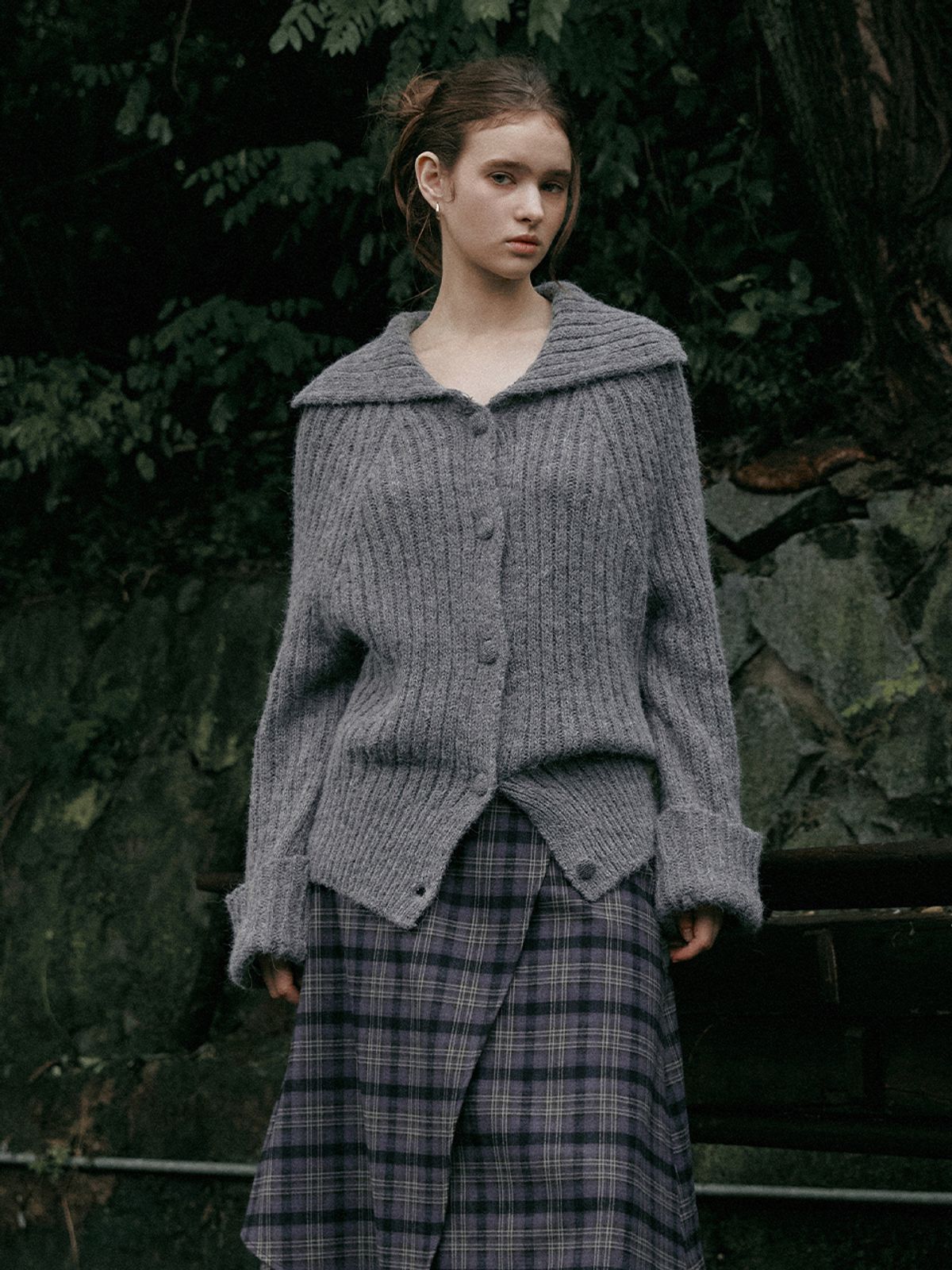 르니나(LENINA) SOLA high neck knit cardigan_GRAY