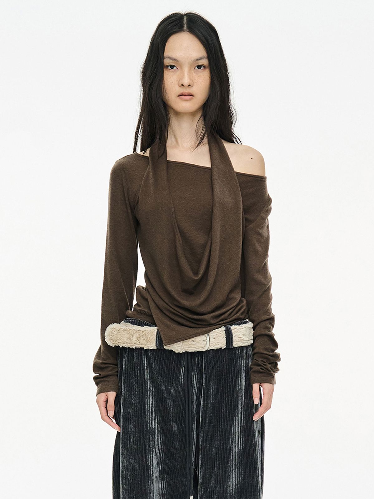 세릭(CERRIC) LAYERED HALTER TOP / BROWN