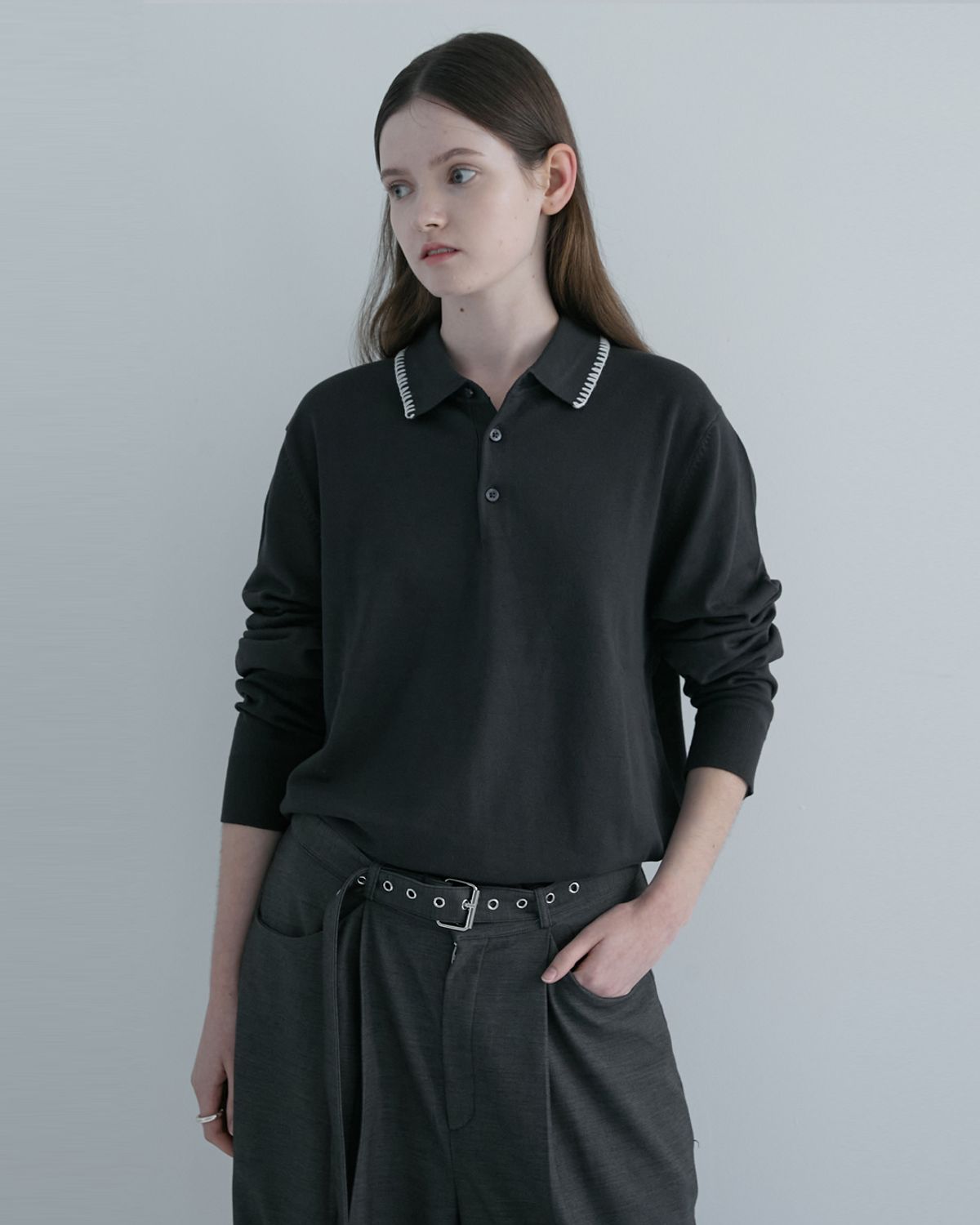 키류(KIRYU) HAND STITCH POLO KNIT (GRAY)