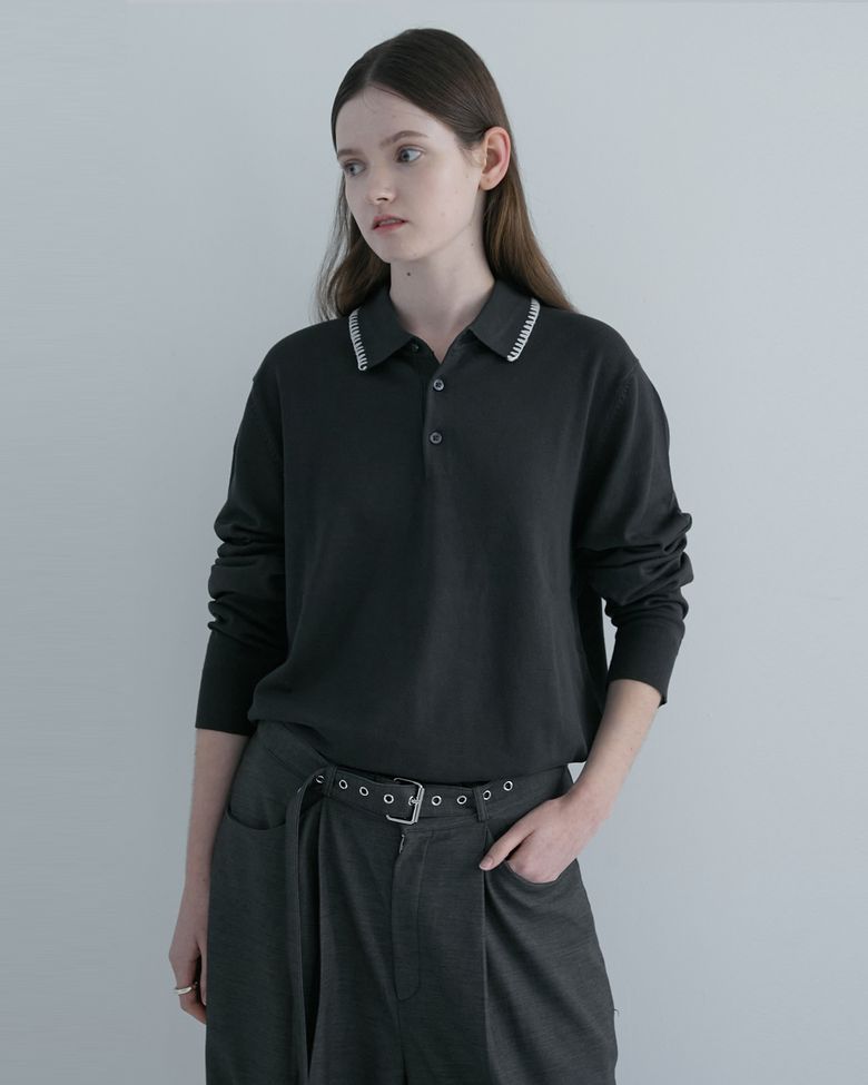 HAND STITCH POLO KNIT (GRAY)