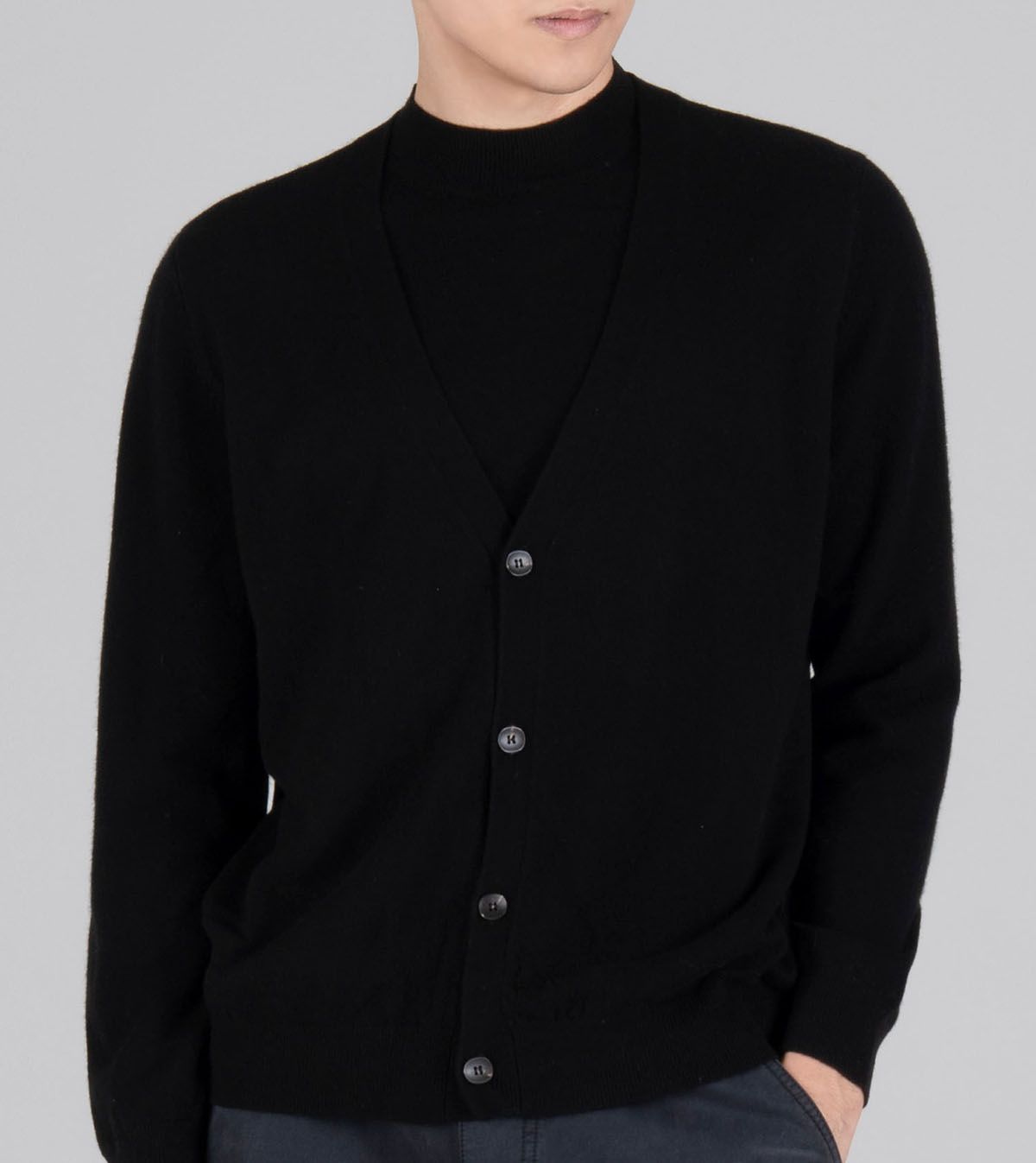 버튼서울(BUTTON SEOUL) 울90 가디건 레이어드 니트 (블랙)