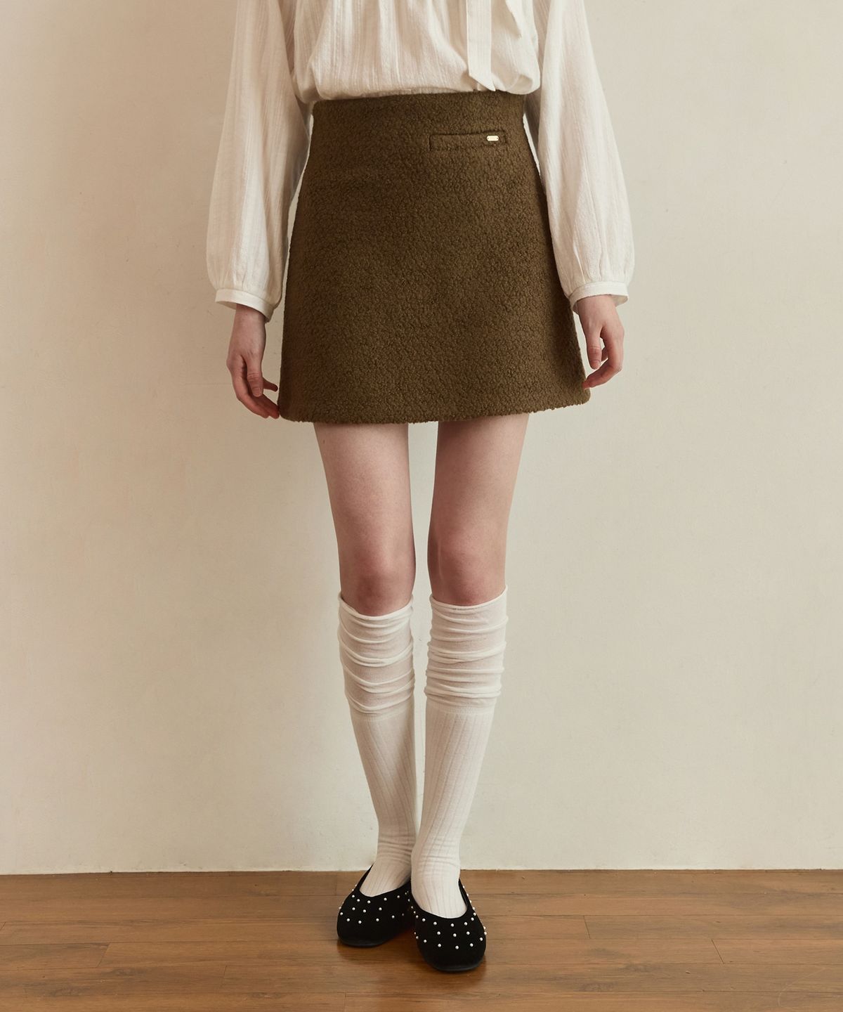 어다울(ADAUL) Teddy boucle tweed mini skirt - brown
