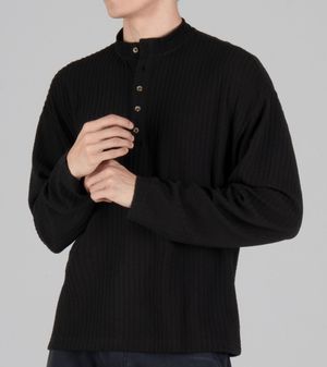 버티컬 엠보 자카드 헨리넥 셔츠 (블랙)