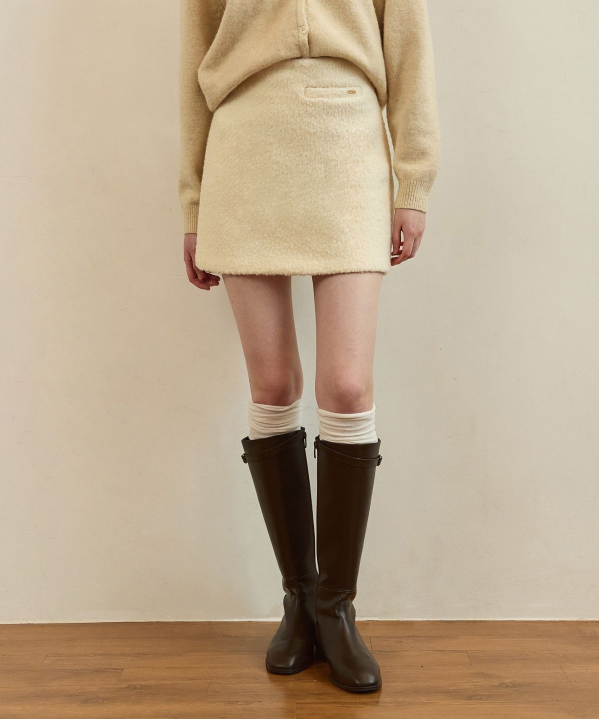 어다울(ADAUL) Teddy boucle tweed mini skirt - ivory