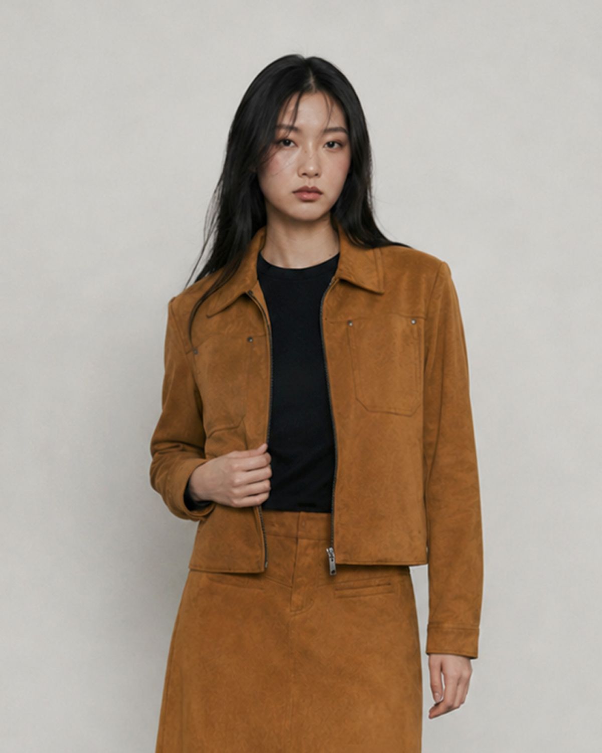 브릴먼스(BRILLEMONTHS) 스웨이드 집업 자켓 [카멜]