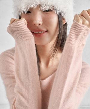 SOFT CASHMERE  PENDANT V PULLOVER KNITWEAR, PINK