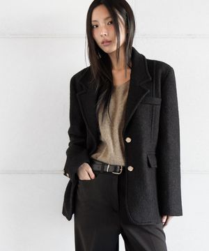 BOUCLE LOGO PATCHED WOOL JACKET, BLACK