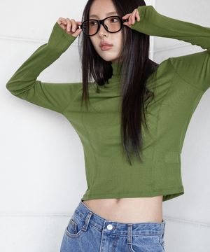 WOOL BLENDED POLA T-SHIRT, OLIVE