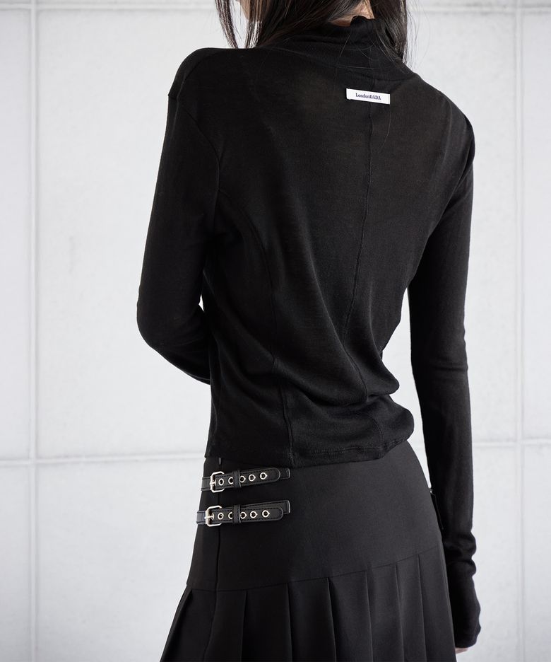 WOOL BLENDED POLA T-SHIRT, BLACK