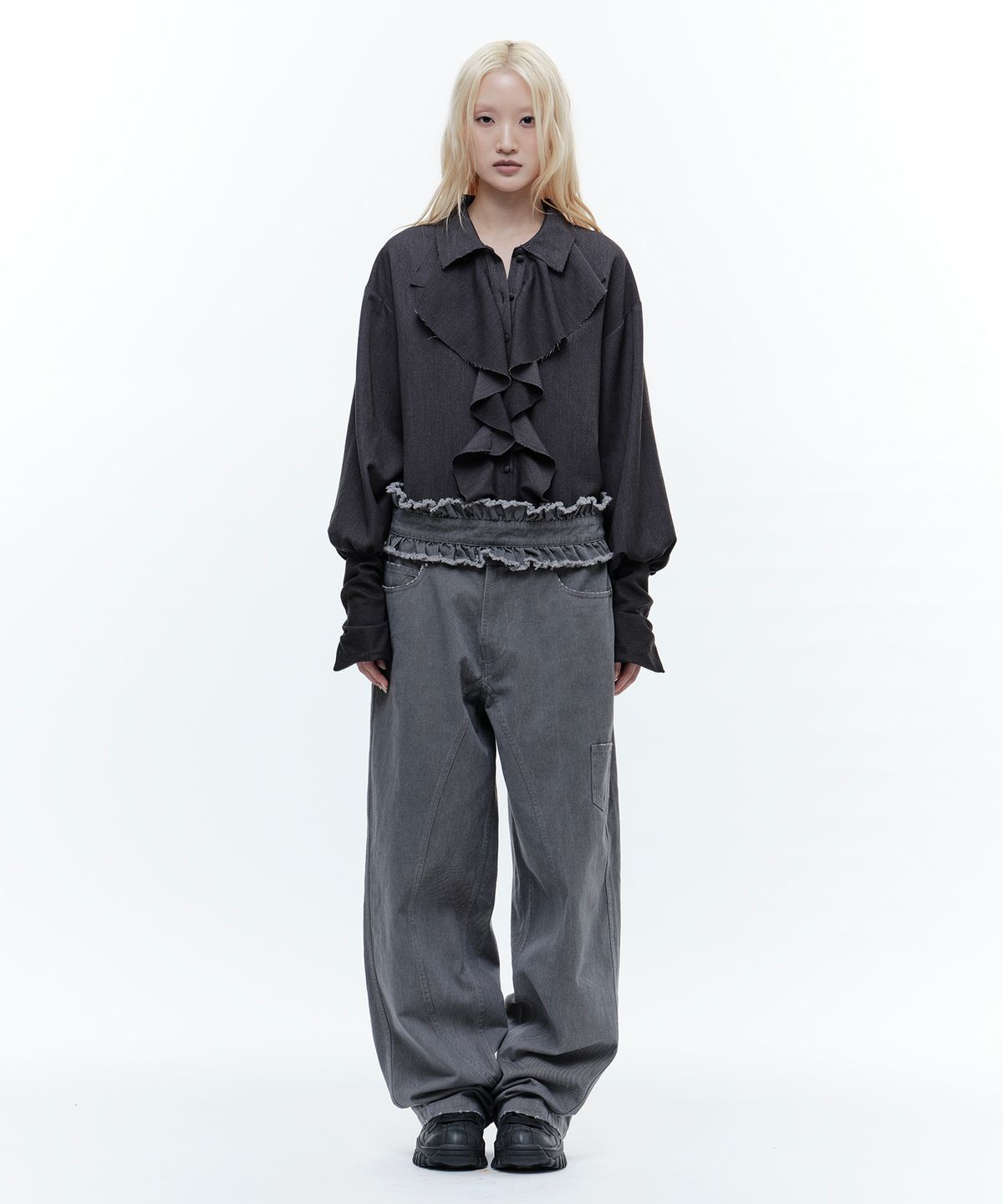 웻태그(WET TAG) BELTED ENGINEERED JEANS WITH FRILL BELT PURPLE