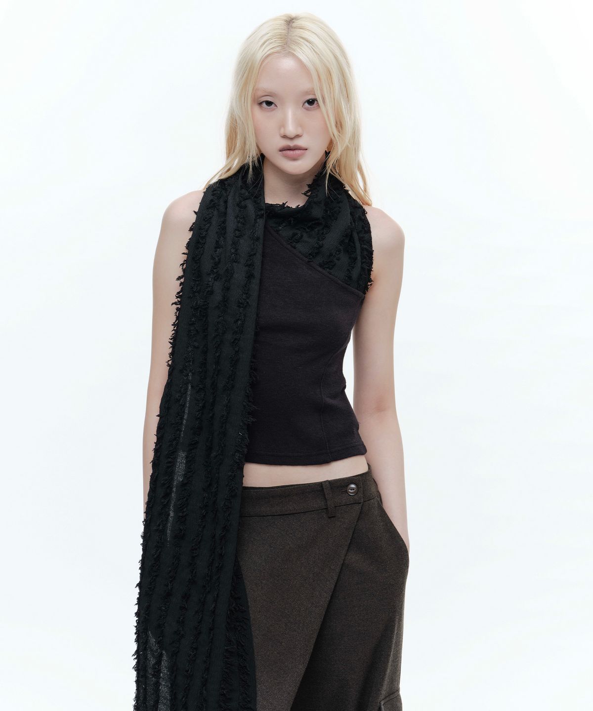 웻태그(WET TAG) ONE SHOULDER MUFFLER TOP BLACK