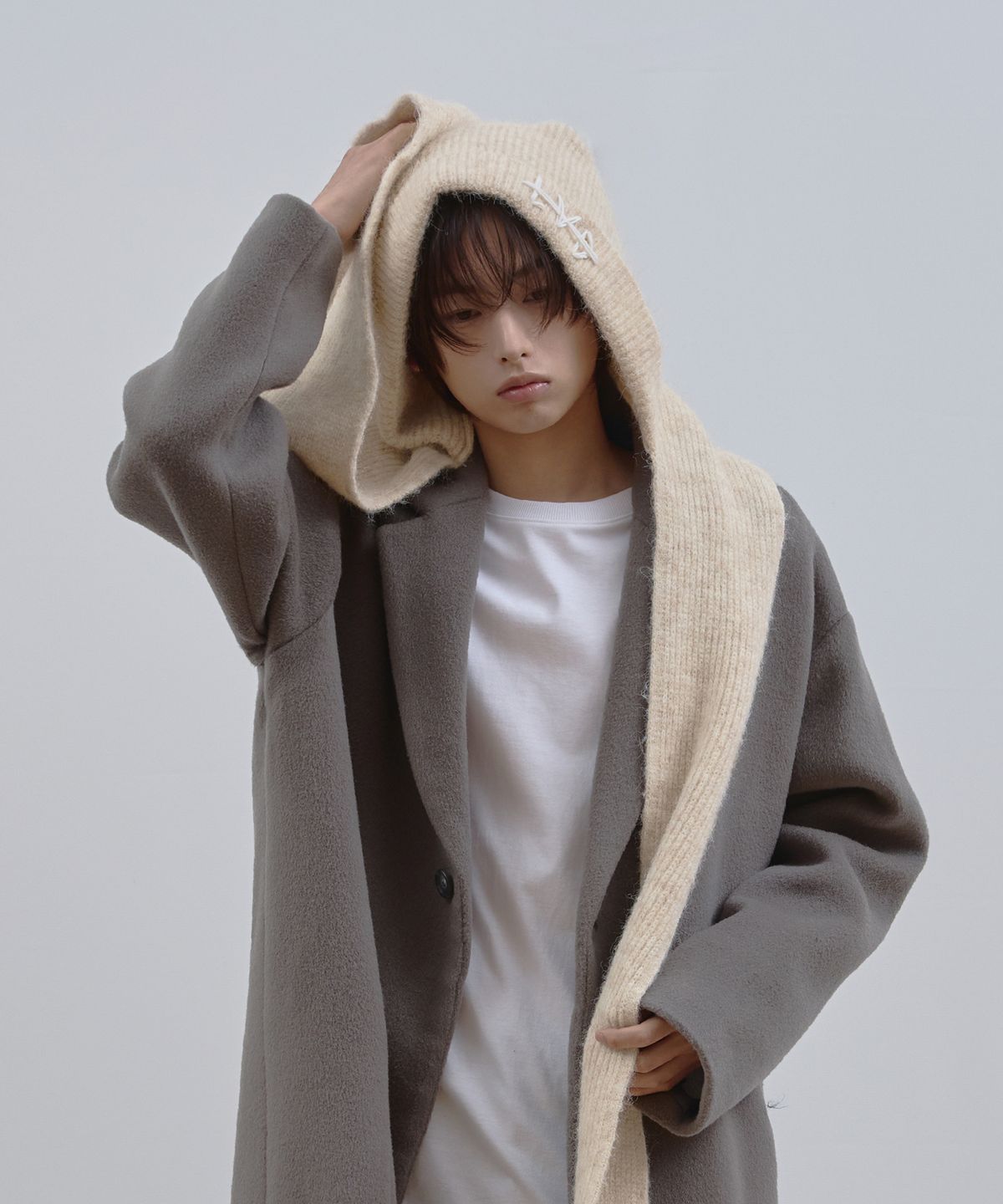 라드에디션(LAD EDITION) LAD 울 니트 후드 머플러_아이보리