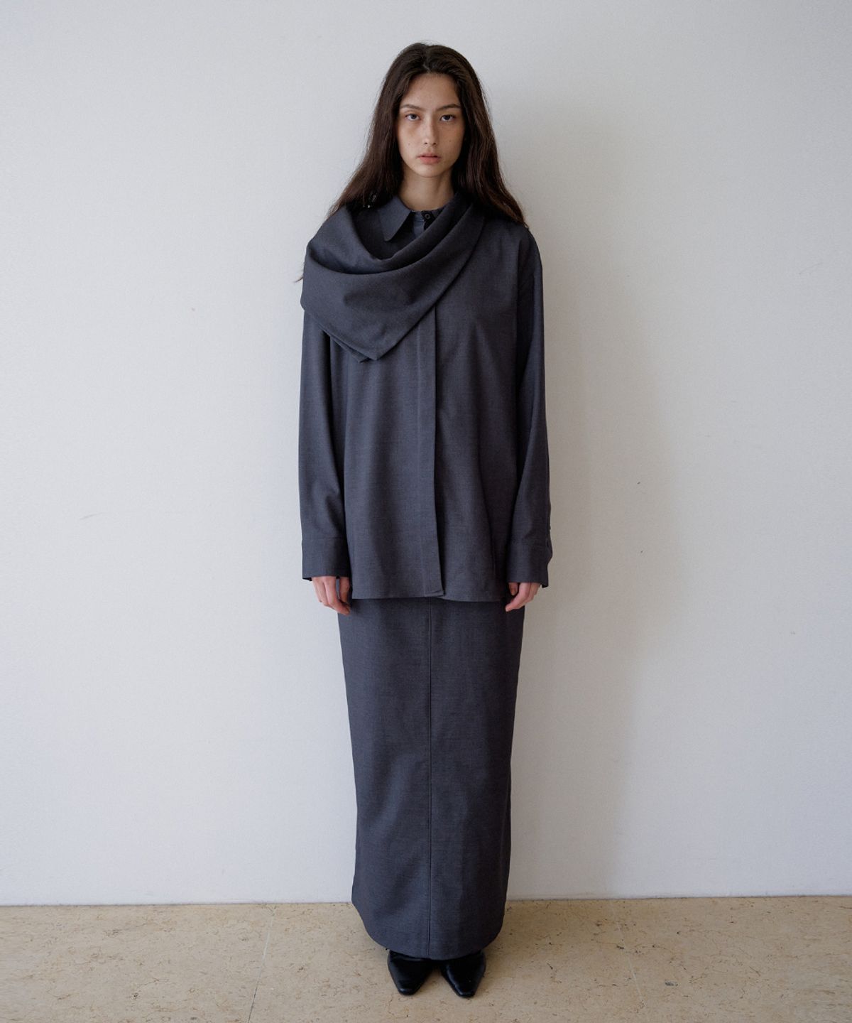 모헤(MOHAE) Wool straight skirt _ gray