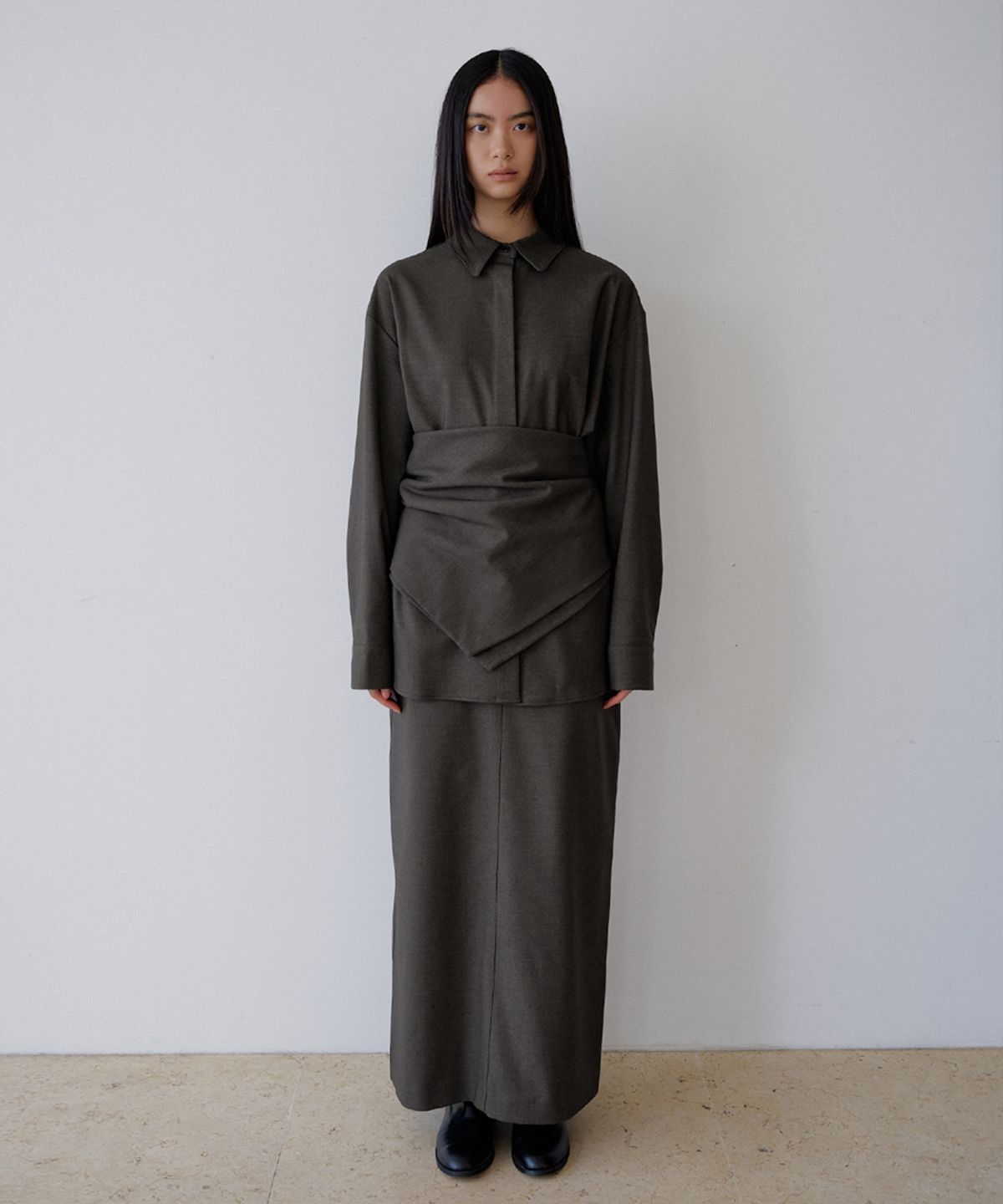 모헤(MOHAE) Wool straight skirt _ brown
