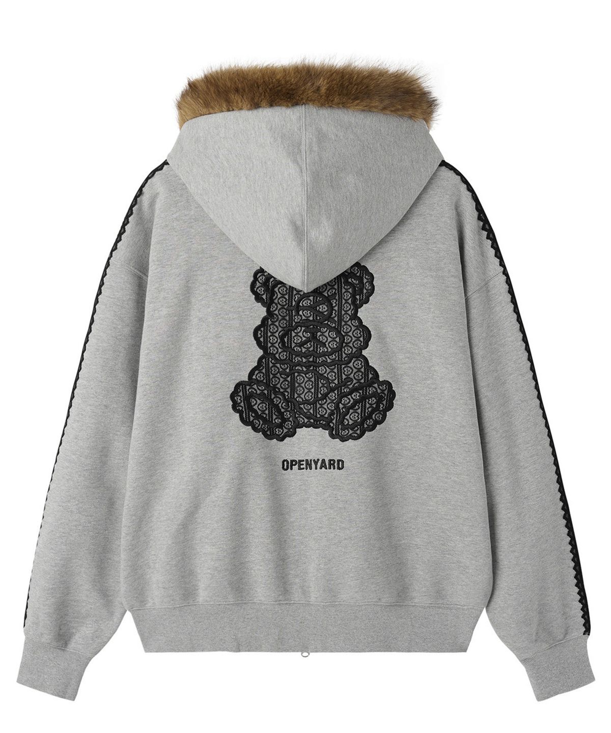 오픈야드(오와이)(OPENYARD(OY)) LACE DOLLY FAUX FUR HOODIE ZIP UP - MELANGE