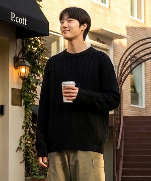 베이직 꽈배기 케이블 라운드넥 니트 5 Color [ULZK_0001]